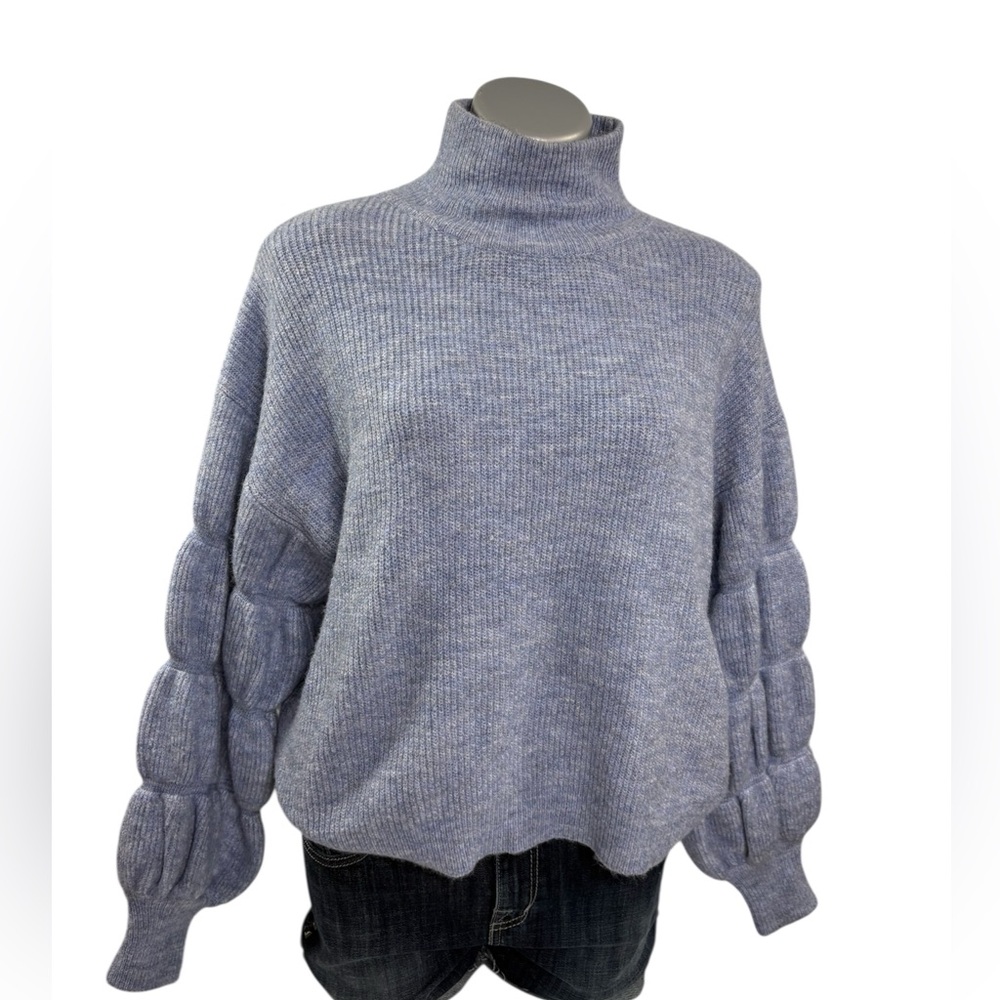 Oversized Cropped Women's Blue Mock Turtleneck Sweater by Fore, size M